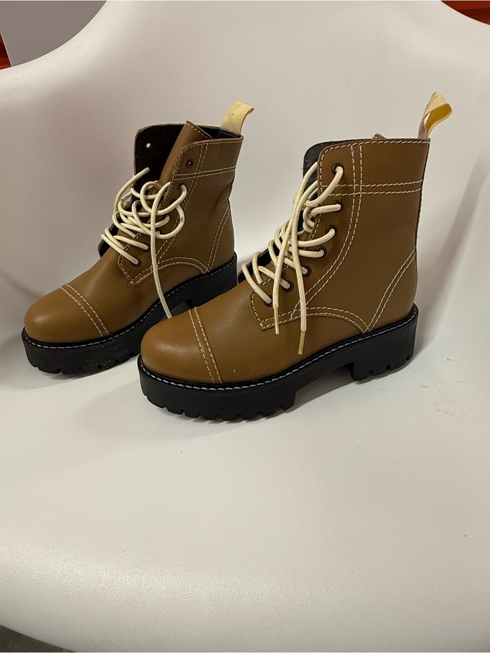 Urban Outfitters Tan Lace-Up Chunky Combat Boots